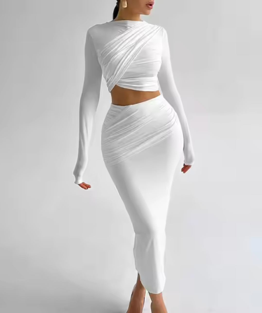 White Ruched Co-Ord Set