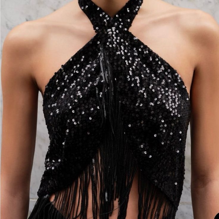 The Midnight Fringe Halter Set