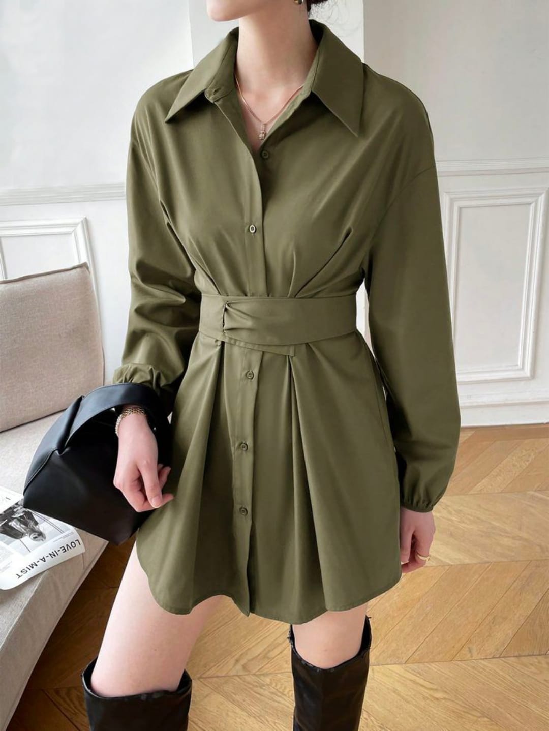 Twisted Structure Shirt Dress