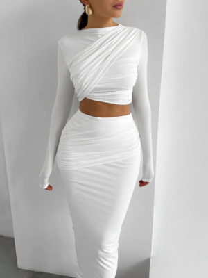 White Ruched Co-Ord Set